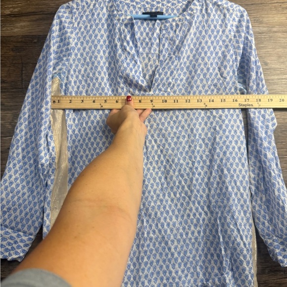 J. Crew Blue Relaxed Mandarin Collar Tunic Blouse - Picture 3 of 5